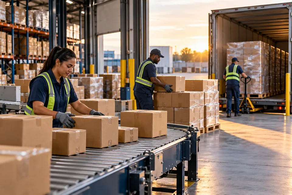 Parcels consolidated for outbound shipping in a distribution center